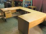 U-Shaped Desk with Box/File Pedestal, Light Oak Laminate - ITEM #:120126 - Img 3 of 5