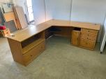 Traditional L-Shape Desk with Oak Finish and Pedestal Storage - ITEM #:120282 - Img 1 of 4