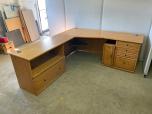 Used L-shape oak desk with file drawers and computer storage - ITEM #:120282 - Img 1 of 4