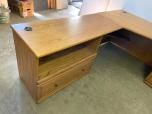 Used L-shape oak desk with file drawers and computer storage - ITEM #:120282 - Thumbnail image 2 of 4
