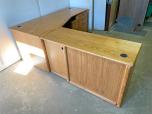 Used L-shape oak desk with file drawers and computer storage - ITEM #:120282 - Thumbnail image 4 of 4