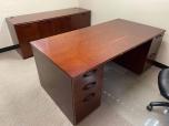 Used Used Executive Desk Set - Mahogany Veneer Finish W Credenza 