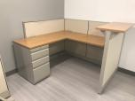 Used Hon Reception Desk - Tan Fabric - Oak Laminate - ITEM #:120360 - Img 1 of 3
