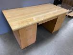 Used Desk With Solid Oak Top And Glass - ITEM #:120369 - Img 1 of 5
