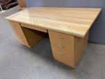 Used Desk With Solid Oak Top And Glass - ITEM #:120369 - Img 3 of 5