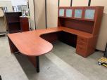 Used U-Shape Desk Set With Hutch - Cherry Laminate - ITEM #:120376 - Img 1 of 7