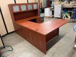 Used U-Shape Desk Set With Hutch - Cherry Laminate - ITEM #:120376 - Img 5 of 7
