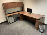 Used L-Shape Sit Stand Desk With Hutch - Walnut - ITEM #:120384 - Img 1 of 5