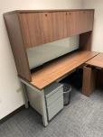Used L-Shape Sit Stand Desk With Hutch - Walnut - ITEM #:120384 - Img 3 of 5