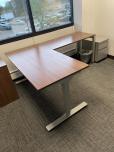 Used L-Shape Sit Stand Desk - Walnut - ITEM #:120386 - Img 9 of 14
