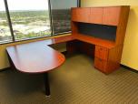 Used U-Shape Peninsula Desk With Hutch - Cherry - ITEM #:120398 - Img 1 of 6