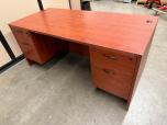 Used 66" Double Pedestal Office Desk - Cherry Laminate - ITEM #:120421 - Img 1 of 5
