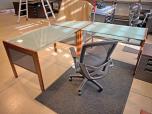 Modern L-Shape Desk with Frosted Glass Top and Wood Frame - ITEM #:120428 - Img 1 of 5
