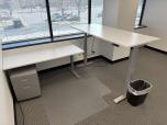 L-Shape Electric Sit-Stand Desk Set with Side Table, White - ITEM #:120432 - Img 1 of 10