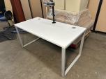 Modern 60x30 Office Desk, White Laminate with Silver O-Legs and Monitor Stand - ITEM #:120462 - Img 2 of 6