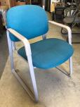 Side chair with blue fabric and tan steel frame - ITEM #:140018 - Thumbnail image 1 of 3