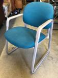 Side chair with blue fabric and tan steel frame - ITEM #:140018 - Thumbnail image 2 of 3