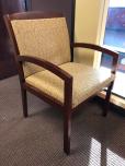 Guest chair with yellow patterned fabric and mahogany frame - ITEM #:145031 - Img 2 of 3