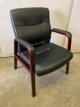 Used Guest Chair - Black Vinyl - Mahogany Wood Frame - ITEM #:145042 - Img 2 of 3