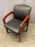 Used Guest Chair With Black Vinyl Upholstery And Cherry Arms - ITEM #:145045 - Thumbnail image 2 of 3