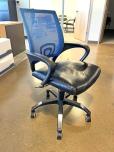 Used Conference Chair - Black Leather - Blue Back - ITEM #:150139 - Img 1 of 3