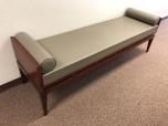 Used Reception sofa with cherry veneer finish and tan vinyl 