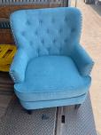 Used Reception Chair - Blue Fabric - Silver Button - ITEM #:165028 - Img 1 of 5