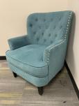 Used Reception Chair - Blue Fabric - Silver Button - ITEM #:165028 - Img 2 of 4