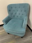 Used Reception Chair - Blue Fabric - Silver Button - ITEM #:165028 - Img 2 of 5