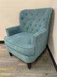 Used Reception Chair - Blue Fabric - Silver Button - ITEM #:165028 - Img 3 of 5