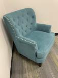 Used Reception Chair - Blue Fabric - Silver Button - ITEM #:165028 - Img 4 of 5