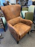 Used Lobby Chair - Brown Aged Leather With Buttons - ITEM #:165034 - Img 1 of 3