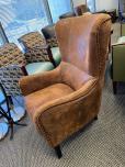 Used Lobby Chair - Brown Aged Leather With Buttons - ITEM #:165034 - Img 2 of 3