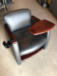 High Point Furniture 1737 Genesis Team Chair, Black Vinyl with Mahogany Finish & Tablet Arm - ITEM #:165042 - Img 1 of 3