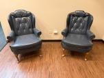 Traditional Blue Leather Tufted Wingback Armchair - ITEM #:165044 - Img 1 of 6