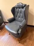Traditional Blue Leather Tufted Wingback Armchair - ITEM #:165044 - Img 2 of 6