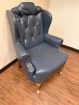 Traditional Blue Leather Tufted Wingback Armchair - ITEM #:165044 - Img 3 of 6