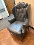 Traditional Blue Leather Tufted Wingback Armchair - ITEM #:165044 - Img 4 of 6