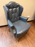 Traditional Blue Leather Tufted Wingback Armchair - ITEM #:165044 - Img 5 of 6