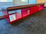 Long Red Glossy Bench with Striped Upholstered Seat and Storage Cubbies - ITEM #:165047 - Img 2 of 3