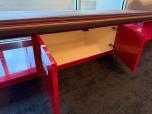 Long Red Glossy Bench with Striped Upholstered Seat and Storage Cubbies - ITEM #:165047 - Img 3 of 3