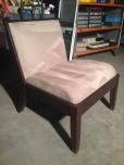 Used Lobby chair with tan fabric and mahogany frame 