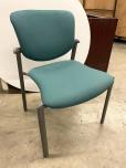 Used Used Green Stacking Chairs - Padded Back And Seat - Tan Trim 