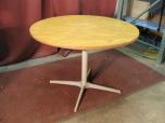 42" Round Breakroom Table with Oak Laminate and Grey Metal Base - ITEM #:210017 - Img 2 of 3