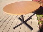 41.5" Round Table with Medium Oak Laminate Top and Black Metal Base - ITEM #:210023 - Img 1 of 2