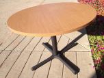 Round table with medium oak laminate finish and black base - ITEM #:210023 - Thumbnail image 1 of 2