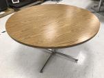 Round table with medium oak laminate finish and chrome base - ITEM #:210031 - Thumbnail image 1 of 2