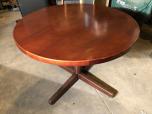 Round table with cherry veneer finish and wood trim base - ITEM #:210038 - Img 1 of 3