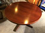 Round table with cherry veneer finish and wood trim base - ITEM #:210038 - Img 2 of 3