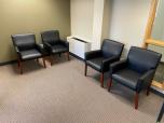 Used lobby chairs with black vinyl upholstery and cherry legs - ITEM #:215014 - Thumbnail image 1 of 1